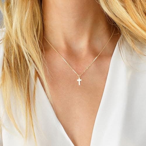 JNZSSWHJJH Gold Cross Necklace for Women - 18K Gold Plated Cross Necklace Dainty Gold Necklace for Women Trendy Gold Jewelry Easter Basket Essentials Stuffers Christian Religious Christmas Gifts - Thumbnail 2