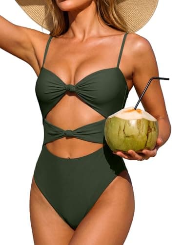ANRABESS Women One Piece Swimsuits Tummy Control Bathing Suit Twist Cutout Adjustable Straps Swimwear Beach Vacation Clothes Army Green X-Large - Image 1