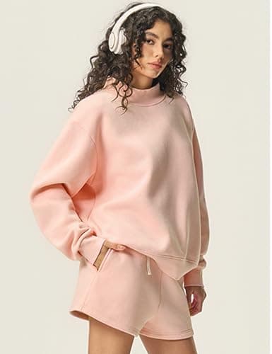 Yimoon Mock Neck Sweatshirt Women Oversized Turtleneck Sweatshirts Fleece Lined Pullover Trendy Outfit(LightPink-S) - Thumbnail 5