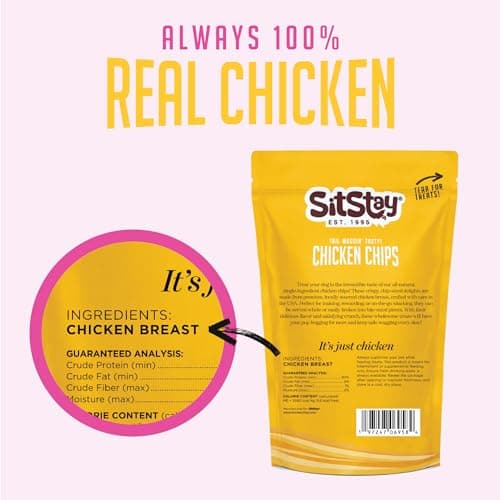 SitStay Chicken Chips for Dogs - Single Ingredient Dog Treat - High Protein, Low Fat - Chicken Chips Dog Treats for Training, Rewards & Sensitive Stomachs - Made in USA - 12 oz - Thumbnail 2