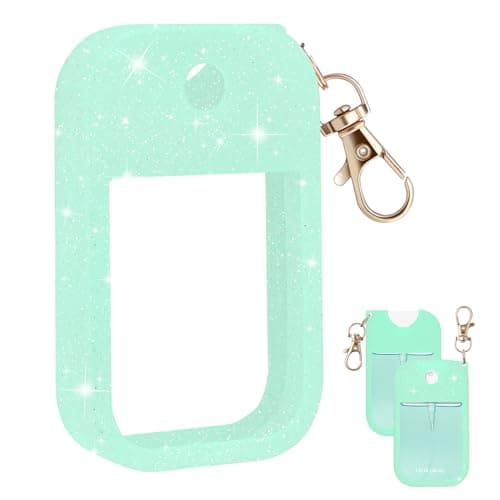 Palksky Silicone Case Compatible with Touchland Hand Sanitizer Spray (Fit for 1 FL OZ/30 mL Ver), Portable keychain(Glitter Sequin Green),Travel Size - Image 1