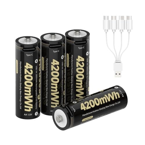 Houseagle AA Batteries Rechargeable 4 Pack,1.5V Rechargeable AA Batteries with 4 in 1 USB-C Charge Cable,4200mWh 2000+ Cycles Lithium Battery for Blink Camera,Toy,Wireless Mice,Keyboards,Remotes,etc.