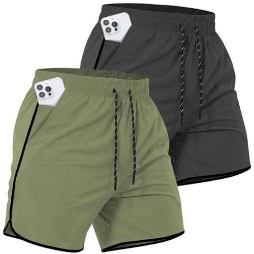 Y YERFONE 2 Pack Mens Workout Athletic Shorts 5 Inch Quick Dry Gym Shorts with Pockets, Sport Exercise Running Shorts for Men - Image 1