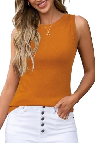 Arach&Cloz 2026 Womens Cashmere Tank Tops Summer Fall Sleeveless Vest Crew Neck Soft Sweater Cute Fashion Dressy Business Casual Outfits Knit Trendy Work Teacher Clothes Light Caramel XS - Image 1