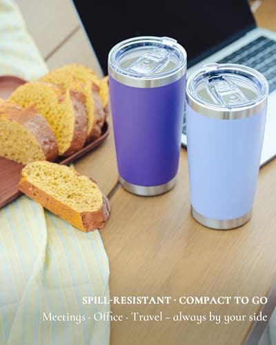 UIRZOTN Travel Coffee Tumbler 20oz, 4 Pack Leakproof Travel Coffee Mug with Lid and Straw, Stainless Steel Double Wall Vacuum Insulated Tumbler for Hot/Iced Drinks (Purple, Textured Matte) - Thumbnail 3