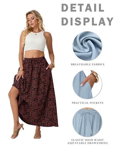 Lepunuo Floral Long Skirt Womens Casual Boho High Waisted Spring Trendy Cute Maxi Skirts with Pockets - Thumbnail 4