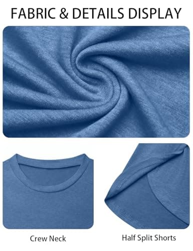 JUSTFASHIONNOW Pajama Shorts Set for Women 2 Piece Short Sleeve Lounge Sets Sleepwear Comfy Split Short Pajama Set Soft Summer Outfits Loungewear Pj sets Blue L - Thumbnail 6