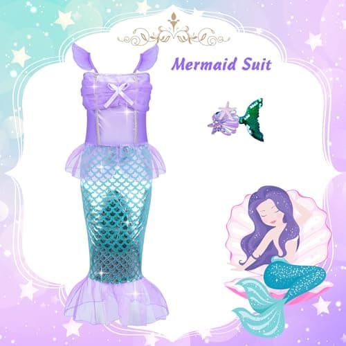 16 Pcs Princess Dress Up Clothes for Little Girl Role Play Costume Gift Set, Princess Mermaid Pretent Play Outfit Toys for Toddler Girls, Cosplay Birthday Party Gifts for Girls Age 3 4 5 6 7+ Year Old - Thumbnail 5