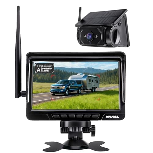 Magnetic Solar Wireless Backup Camera, Alarm Function, 7” 1080P Monitor, Extened Antenna, Stable Signal, No Delay, Night Vision, Easy Install, IP68, for Small RV, Truck, Trailer, Camper - Image 1