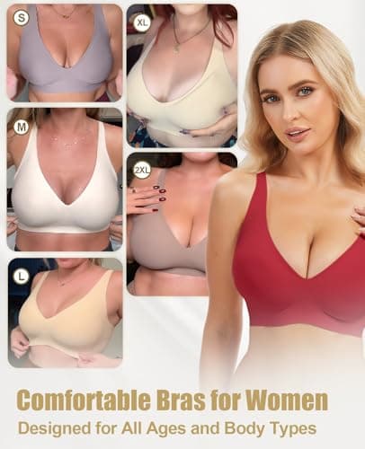 Jelly Wireless Bra for Women Deep V Push Up Seamless T-Shirt Bras Comfortable Plunge No Underwire Bra with Adjustable Straps Everyday Bras Red - Thumbnail 5