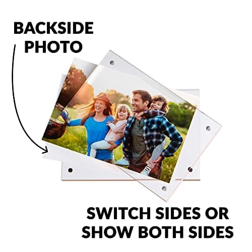 SimbaLux Magnetic Acrylic Picture Photo Frame 4x6 inches (3 Pack), Clear Glass Like with Rose Gold Edge Trim, Double Sided Frameless Desktop Floating Display, Free Standing, Easy to Change - Thumbnail 5
