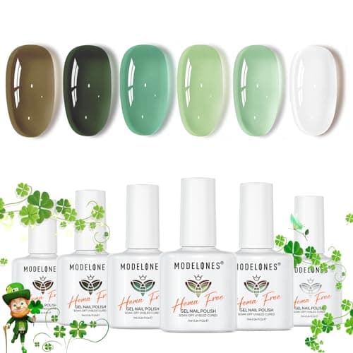 modelones Jelly Green Gel Nail Polish Set, Hema Free Sheer White Lime Olive Emerald Shade Mint Sage Green Gel Nail Kit 6 Transparent Colors Soak Off UV 2026 Spring St Patricks Nail Art DIY - Image 1