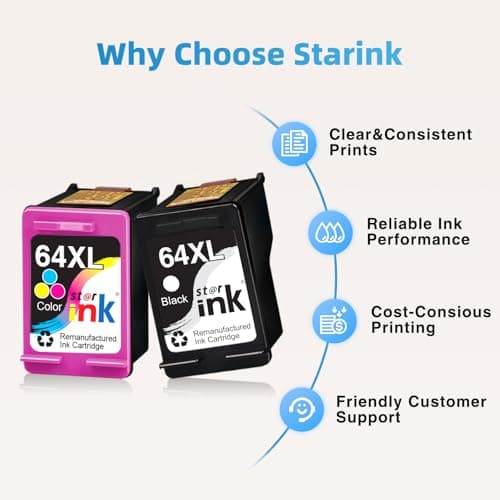 Starink Replacement for HP 64XL Ink Cartridge Combo Pack Remanufactured for HP 64XL Ink Cartridges Black and Color Compatible with HP Envy Photo 7855 7858 7155 7120 7800 6255 7158 7100 Printer, 2 Pack - Thumbnail 5