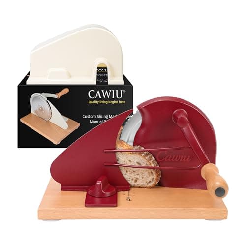 CAWIU Upgraded Manual Bread Slicer for Homemade Sourdough Bread - Adjustable Thickness Bread Cutter with Hand Crank, Suction Cups, Slicing Guide, Scale Line & Cover, for Perfect Even Slices (Red) - Image 1