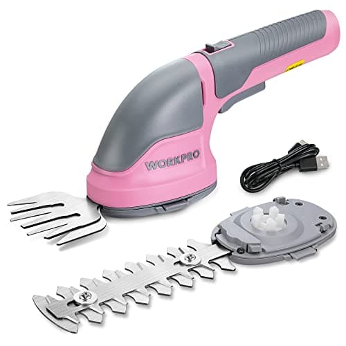 WORKPRO Cordless Grass Shear & Shrubbery Trimmer - 2 in 1 Handheld Hedge Trimmer Electric Grass Trimmer Hedge Shears/Grass Cutter Rechargeable Lithium-Ion Battery and Type-C Cable Included Pink Ribbon - Image 1