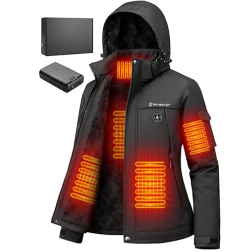 Brimekey Heated Jackets for Women with Fleece Lining, 20000mAh 7.4V Battery Pack Women's Heated Coat, 6 Heating Zones Windproof Waterproof Electric Hoodie Jacket Skiing Hunting - Image 1