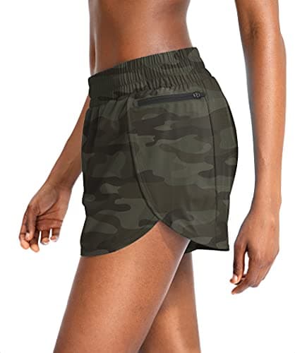 Soothfeel Womens Running Shorts with Zipper Pockets High Waisted Athletic Gym Workout Shorts for Women with Liner (Green Camo, XX-Large) - Thumbnail 2