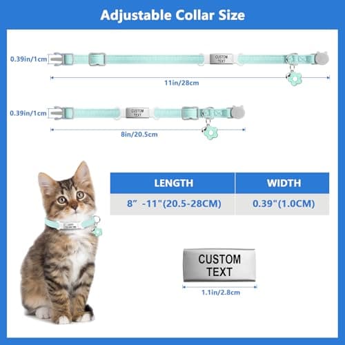 Personalised Glow in The Dark Cat Collar with Bell, Adjustable Breakaway Safety Luminous Collar with Stainless Steel Name Tag Fluorescent Glow (Grow in The Dark) - Thumbnail 5