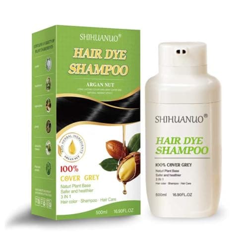 SHIHUANUO Hair Dye Shampoo 3 in 1 for Gray Hair Coverage,Argan nut Natural dye Shampoo,Hair color shampoo for Women & Men/Ammonia-Free 500ml(Black) - Image 1