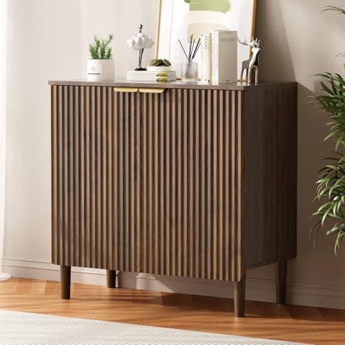 LOOMORA Sideboard Buffet Storage Cabinet - Wood Cabinets with Adjustable Shelves Fluted Doors, Anti-Tip Console Table for Kitchen Dining Living Room or Entryway Hallway, Easy Assembly, Walnut - Image 1