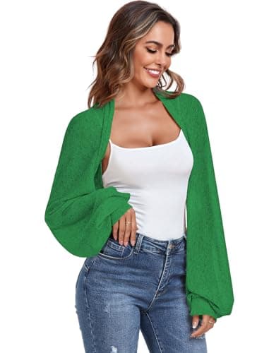 ZAFUL Y2K Bolero Fall Long Sleeve Cardigan Cropped Open Front Shrug 2026 Sweater Women Green S - Thumbnail 6