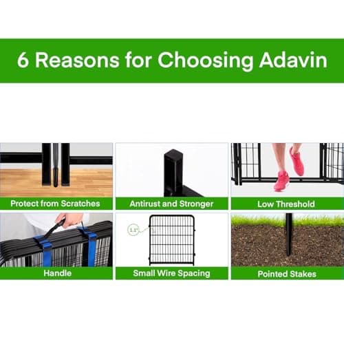 ADAVIN Tall Garden Fences and Borders for Dogs, Low Threshold Door, 48 in(H) 8 Panels Total 17.7 Ft(L) Dog Fences for The Yard, Modular Fencing, Garden Fence with Gate, Pet Fence - Thumbnail 2