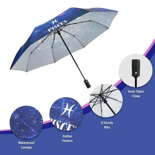 Natuquebrela Portable Travel Umbrella Constellations - Compact Automatic Large Wind Resistant Rain Umbrellas Strong Packable Umbrella for Women - Thumbnail 3