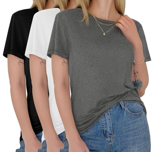 GAYHAY 3 Pack Womens T-Shirts - Short Sleeve Spring Summer Tops Crew Neck Trendy Casual Work Soft Basic Tees for Ladies 2026 Black White Grey - Image 1