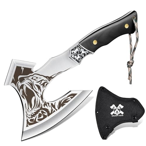 Grumpy Bear Tactical Axe, Camping Survival Hatchet, Full Tang Tomahawk with Sheath, Multifunctional Outdoor Hiking Heavy Duty Hatchet for Emergency, Hiking and Camping, for Men Women - Image 1