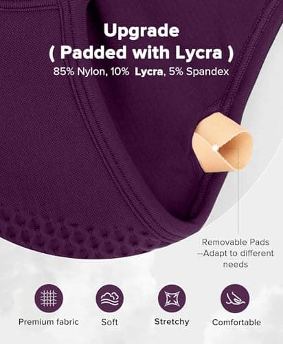 BRXL Lycra Strappy Ruched Sports Bra for Women Breathable Seamless Criss Cross Back Light Support Padded Bras Exercise Yoga Purple XL - Thumbnail 2