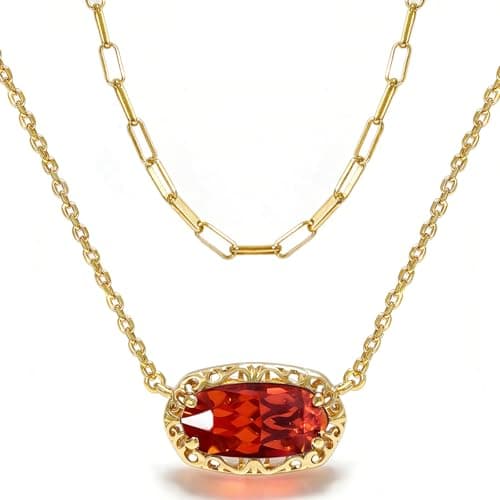 Anranyo Birthstone Necklace for Women, Oval Cut Garnet Paperclip Stackable Necklaces, 18K Gold Plated Dainty Red Cubic Zirconia Pendant Necklace，Non Tarnish, Birthday Mothers Day Gifts for Wife - Image 1