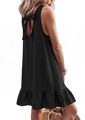 KIRUNDO Women's Casual Summer Dresses 2026 Spring Sleeveless Shift Tank Mini Dress Flowy Ruffle Hem Beach Vacation Sundress(Black, Small) - Thumbnail 3