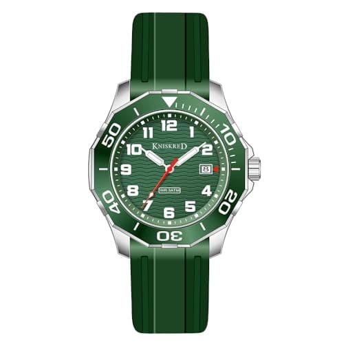 KNISKRED Sports Watch for Men with Easy Read Dial and Stainless Steel Band or Silicone Band Water Resistant (Green Silver) - Image 1
