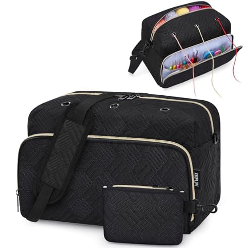 IBFUN Crochet Yarn Knitting Bag 2 Pcs Yarn Storage Organizer Crocheting Bags for Beginners with Shoulder Strap for Knit Accessories Needles Hooks