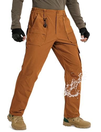 MOURCE Cargo Pants for Men Lightweight Waterproof - Ripstop Quick Dry Work Pants Men with Pockets, Brown 32L - Thumbnail 2