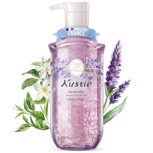 Kustie Lavender Floral Body Wash with Real Petals – Aromatherapy Botanical Shower Gel with Tea Tree Oil, Spa Cleanser for Balanced Skin, 12.8 fl oz - Image 1