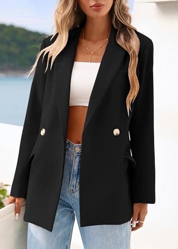 Lazysmile Blazers for Women Business Casual Long Sleeve Lapel Open Front Suit Jacket Office Work Clothes with Pockets Black - Thumbnail 6