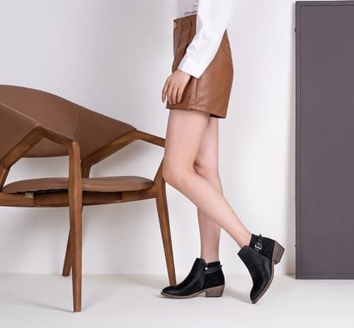 Jeossy Women’s Black Ankle Short Boots, Western Chunky Low Heel Cowboy 9617 Booties with Zipper, Size 9M US, (DJY9617 Black 09) - Thumbnail 2