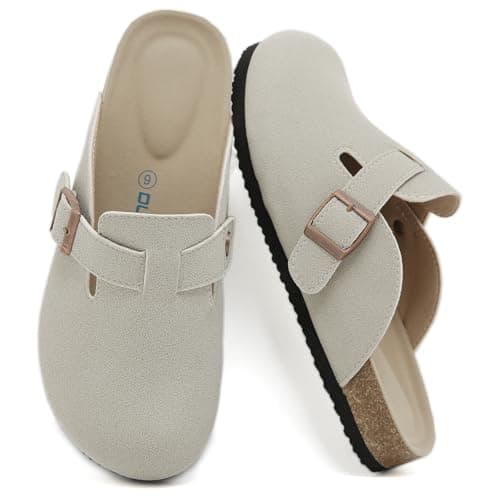 Dumalum Suede Clogs for Women & Men - Comfort Cork Footbed with Arch Support - Adjustable Buckle Mules Slip-On Sandals Unisex Potato Shoes Home Slippers Camel - Image 1