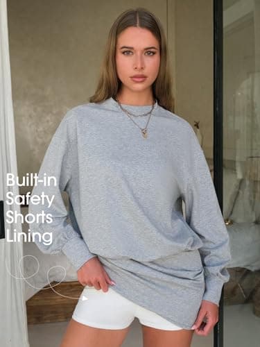 EXLURA Womens Fall Two Piece Skirt Sets Long Sleeve Mock Neck Sweatshirt Skort Matching Set Casual Lounge Tennis Outfits 2025 - Thumbnail 4