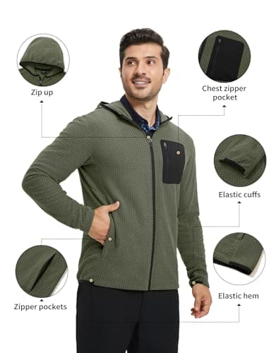 M MAELREG Fleece Hooded Jackets for Men Stretch Soft Warm Zip Up Hoodie with 5 Pockets for Outdoor Travel Golf - Thumbnail 3