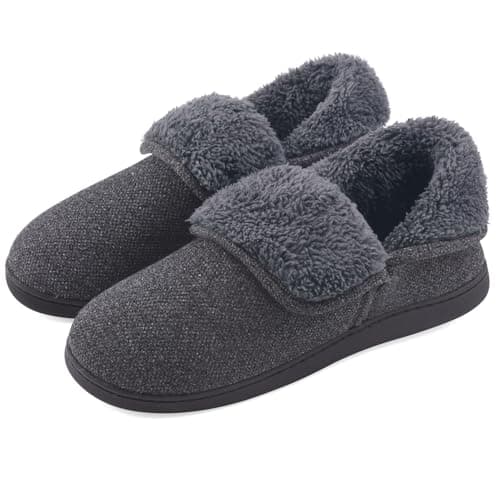 VANSARTO Men’s Knit Bootie Slippers Warm Fold-Over Ankle Collar Plush Fleece Lined Memory Foam House Shoes Cozy Winter Non-Slip Indoor Outdoor Slippers for Men, Black, Size 10 - Image 1