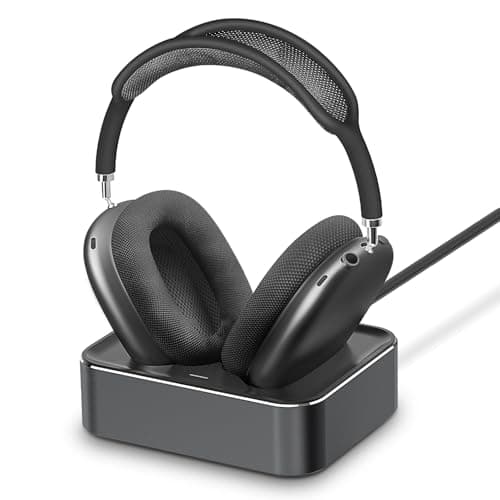 Headphone Charging Station for AirPods Max 2024 & 2020 - Magnetic Headset Charger Dock with Dual Lightning & Type-C Connectors (Space Gray)