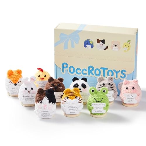 PoccroToys 10pcs Positive Mini Crochet Animals Bulk with Stand Cheer Up Support Handmade Cat Doll Friendship Birthday Gifts for Women Men Mom Funny Decor Desk Office Coworker Inspirational - Image 1