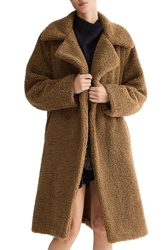 Orolay Women's Fuzzy Fleece Jacket Mid Long Faux Fur Lapel Sherpa Teddy Coat Winter Warm Outerwear with Pockets Khaki Small - Image 1