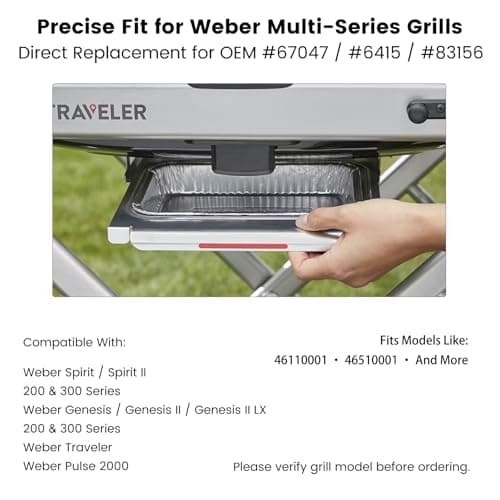 BLUES GRILL PARTS 67047 Catch Pan Kit with 5Pcs Aluminum Liner - Grease Drip Tray 6415/83156 Replacement for Weber Spirit/Spirit II 200/300, Genesis/Genesis II LX 200/300 & Traveler Grills - Thumbnail 2