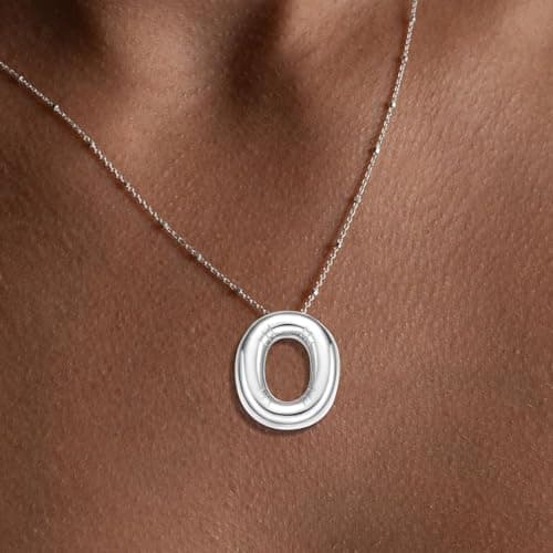 BOLAGTIER Bubble Letter Necklace Gold Plated Balloon Initial Chunky Bubble Alphabet Pendant Necklace Trendy Jewelry Gift for Women (O, Silver) - Thumbnail 2