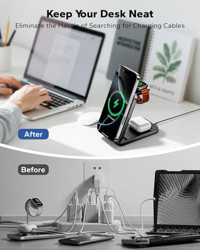 KPON Foldable 3in1 Charging Station for Magsafe, Travel Phone and Watch Charger for Apple, Wireless Charging Dock for Multiple Devices iPhone 17 16 15 14 13 12 Series/Apple Watch/Airpods - Thumbnail 6