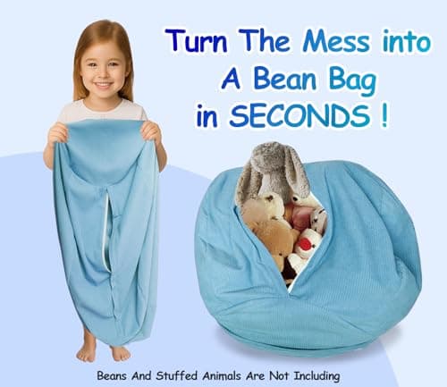 Stuffed Storage Bean Bag (No Filler) Premium Corduroy Ultra Soft Washable Perfect Space-Saving Organizer Adults to Keep Plush Toys More Organized for Lazy Playrooms Blue - Thumbnail 3