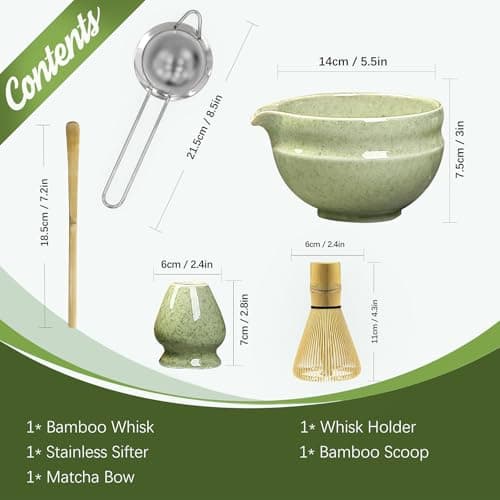 Kedoxi Matcha Kit, Matcha Whisk Set 5 PCS with Bamboo Whisk (Chasen), Bowl, Scoop (Chashaku), Stainless Steel Sifter & Holder - Ceremonial Grade Japanese Tea Set - Thumbnail 2